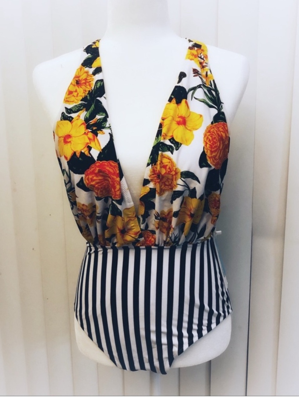 Cupshe One Piece Striped Floral Swimsuit